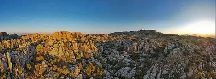 Framed Print : Unreal rock formation and landscape of Torcal de Antequera in Malaga, Andalusia, Spain. Aerial drone View