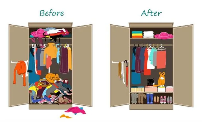 Framed Print : Before untidy and after tidy wardrobe Framed Print : Before untidy and after tidy wardrobe