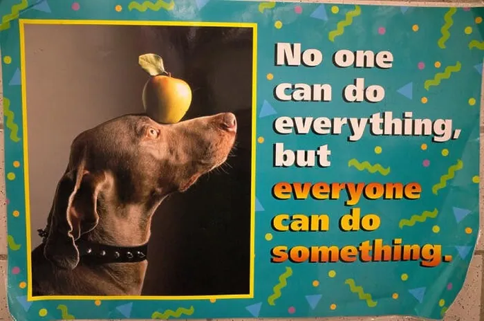 Framed Print : Upbeat school poster with dog balancing an apple suggesting everybody can do something. St Paul Minnesota MN USA Framed Print : Upbeat school poster with dog balancing an apple suggesting everybody can do something. St Paul Minnesota MN USA