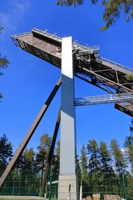 Framed Print : the upper part of the ski jumping facility ski jump towers in summer, Lahti in Finland Framed Print : the upper part of the ski jumping facility ski jump towers in summer, Lahti in Finland