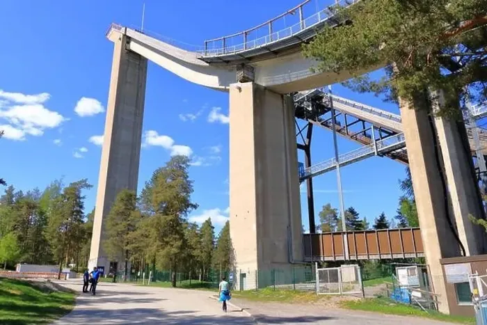 Framed Print : the upper part of the ski jumping facility ski jump towers in summer, Lahti in Finland Framed Print : the upper part of the ski jumping facility ski jump towers in summer, Lahti in Finland