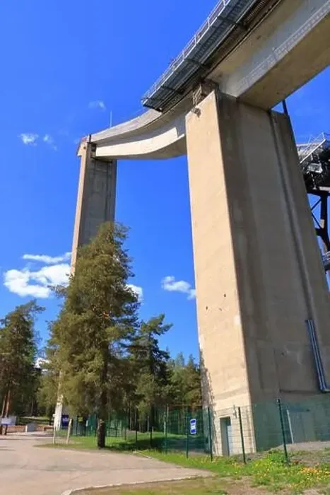Framed Print : the upper part of the ski jumping facility ski jump towers in summer, Lahti in Finland Framed Print : the upper part of the ski jumping facility ski jump towers in summer, Lahti in Finland