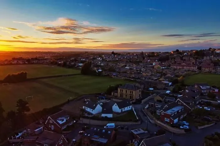 Framed Print : Urban Drone Arial Image of Housing typical of the UK. Sunset with red brick houses Framed Print : Urban Drone Arial Image of Housing typical of the UK. Sunset with red brick houses