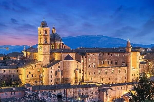 Urbino, Italy medieval walled city in the Marche region at dawn