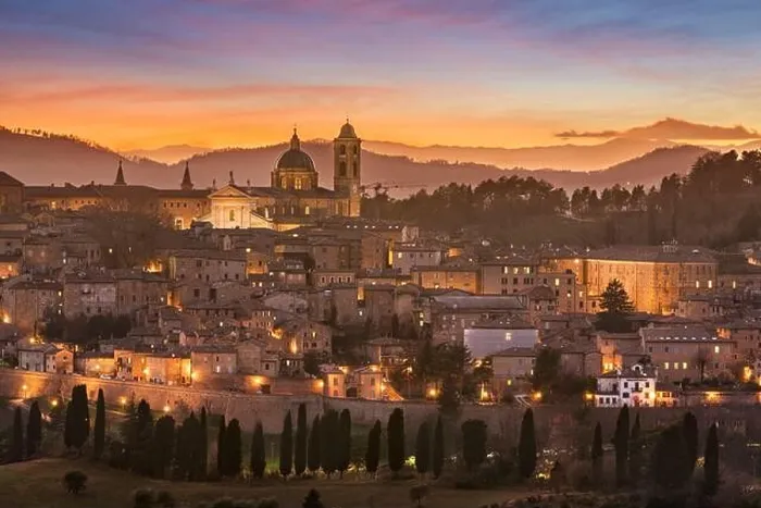 Framed Print : Urbino, Italy medieval walled city in the Marche region at twilight Framed Print : Urbino, Italy medieval walled city in the Marche region at twilight
