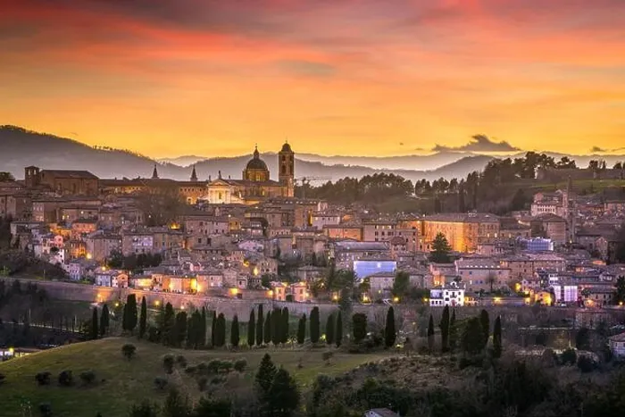 Framed Print : Urbino, Italy medieval walled city in the Marche region at twilight Framed Print : Urbino, Italy medieval walled city in the Marche region at twilight
