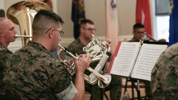 Framed Print : U.S. Marines with the 2d Marine Aircraft Wing Band play the Marine Corps Hymn at a relief Framed Print : U.S. Marines with the 2d Marine Aircraft Wing Band play the Marine Corps Hymn at a relief