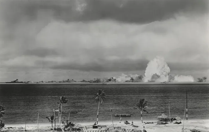 Framed Print : U.S. Military Atomic Bomb Test and Resulting Explosion, Crossroads Target Fleet, Bikini Island, Pacific Ocean, 1946 Framed Print : U.S. Military Atomic Bomb Test and Resulting Explosion, Crossroads Target Fleet, Bikini Island, Pacific Ocean, 1946