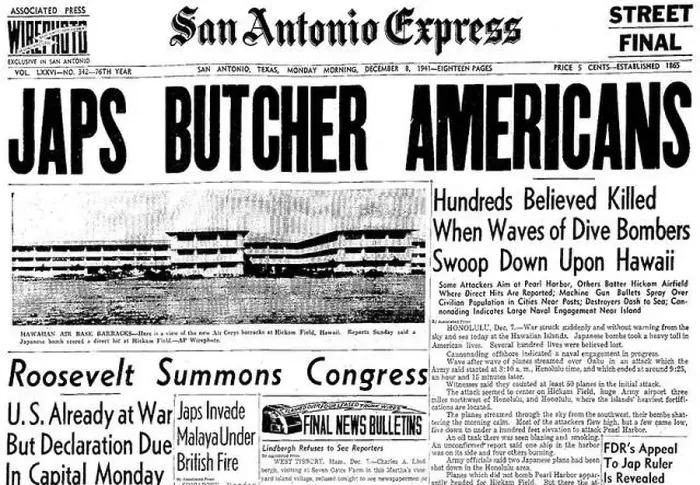 Framed Print : USA / Japan: Headline of the San Antonio Express (Texas) on 8 December Framed Print : USA / Japan: Headline of the San Antonio Express (Texas) on 8 December
