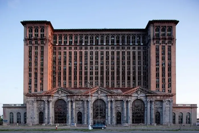 Framed Print : USA, Michigan, Detroit, Abandoned Michigan Central Station in downtown at sunset on summer evening Framed Print : USA, Michigan, Detroit, Abandoned Michigan Central Station in downtown at sunset on summer evening