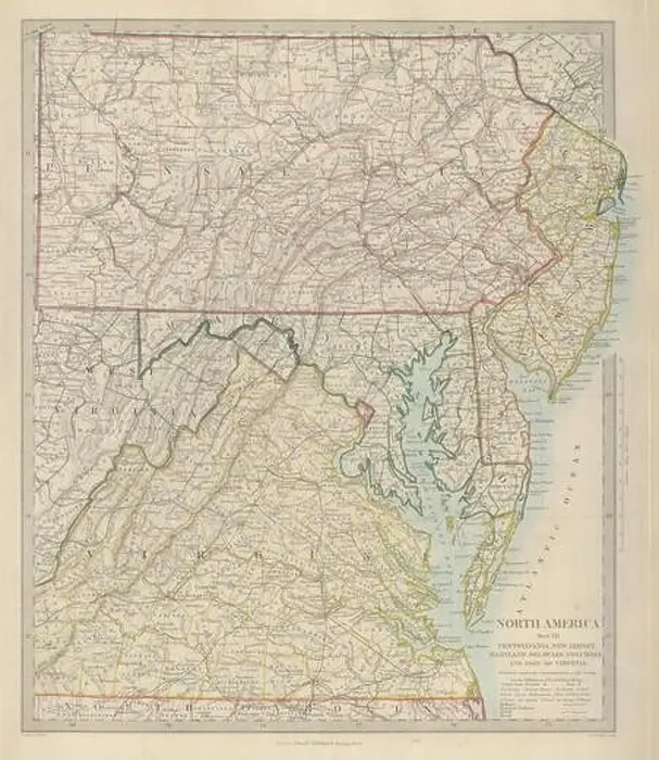 Framed Print : USA. Pennsylvania New Jersey Maryland Delaware DC Virginia. SDUK 1874 old map Framed Print : USA. Pennsylvania New Jersey Maryland Delaware DC Virginia. SDUK 1874 old map