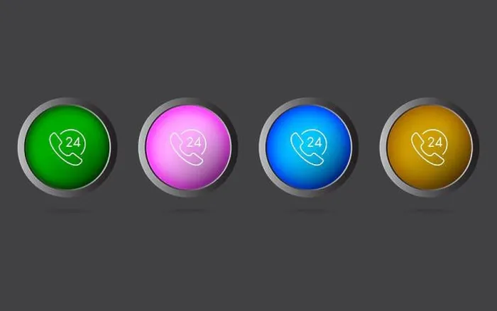 Framed Print : Very Useful Editable 24X7 Call Line Icon on 4 Colored Buttons