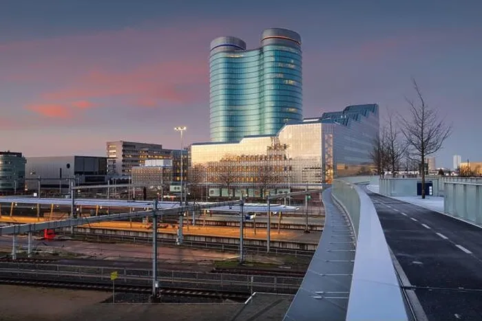 Framed Print : Utrecht, Netherlands cityscape over train station platforms at dawn Framed Print : Utrecht, Netherlands cityscape over train station platforms at dawn