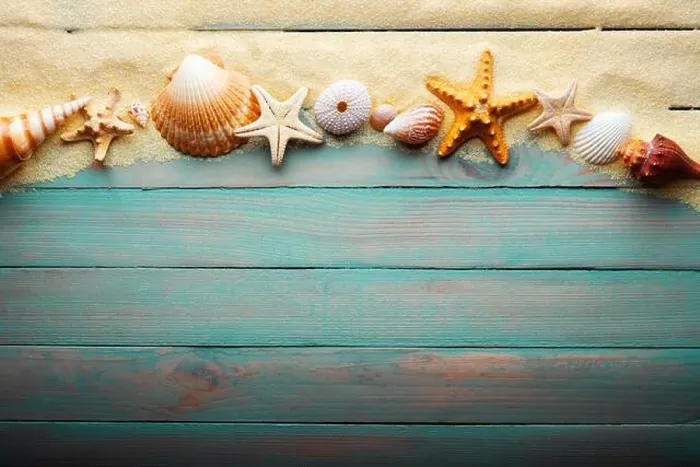 Framed Print : Vacations and summer time concept with starfish and sea shells on a turquoise wooden table with sand Framed Print : Vacations and summer time concept with starfish and sea shells on a turquoise wooden table with sand