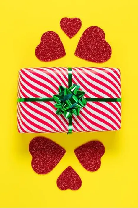 Framed Print : Valentine's Day card. Wrapped gift Framed Print : Valentine's Day card. Wrapped gift