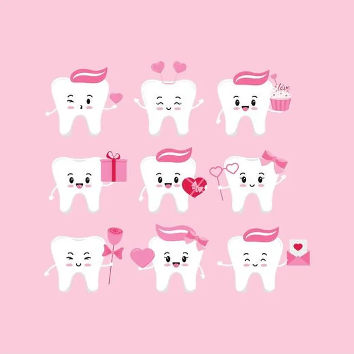 Framed Print : Valentines day teeth dental icon set isolated
