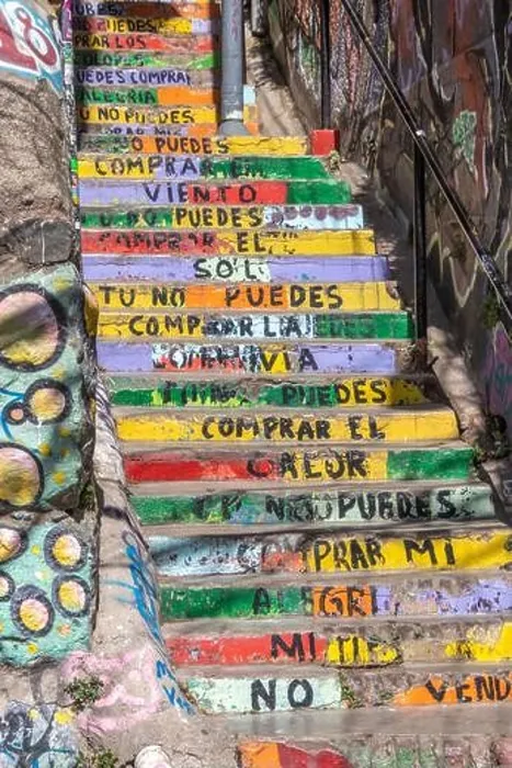 Framed Print : Valparaiso, Chile - Dec 5, 2022: Stairs with graffiti on a steep street of Valparaiso, which has been declared as a World Heritage Site by UNESCO Framed Print : Valparaiso, Chile - Dec 5, 2022: Stairs with graffiti on a steep street of Valparaiso, which has been declared as a World Heritage Site by UNESCO