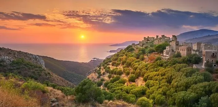 Framed Print : Vathia at sunest, Mani, Peloponnese, Greece Framed Print : Vathia at sunest, Mani, Peloponnese, Greece
