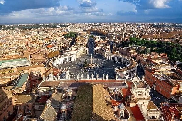 Vatican City State surrounded by Rome, Italy from above in the afternoon