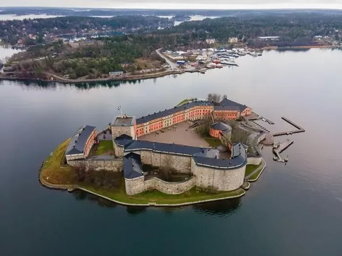 Framed Print : Vaxholm, Sweden - 12 30 2020: Vaxholm Castle from above