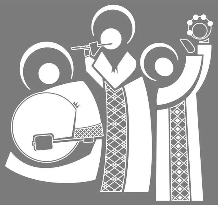 Framed Print : Three vector angels. angel with a drum and angel with a tambourine, angel with accordion. Laser-cut decoration Framed Print : Three vector angels. angel with a drum and angel with a tambourine, angel with accordion. Laser-cut decoration