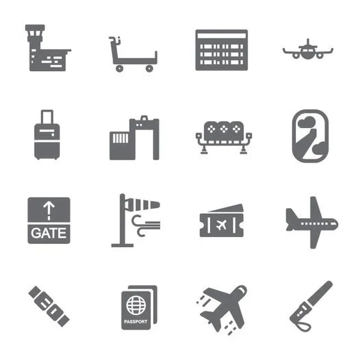 Framed Print : Vector black airport icons set on white background