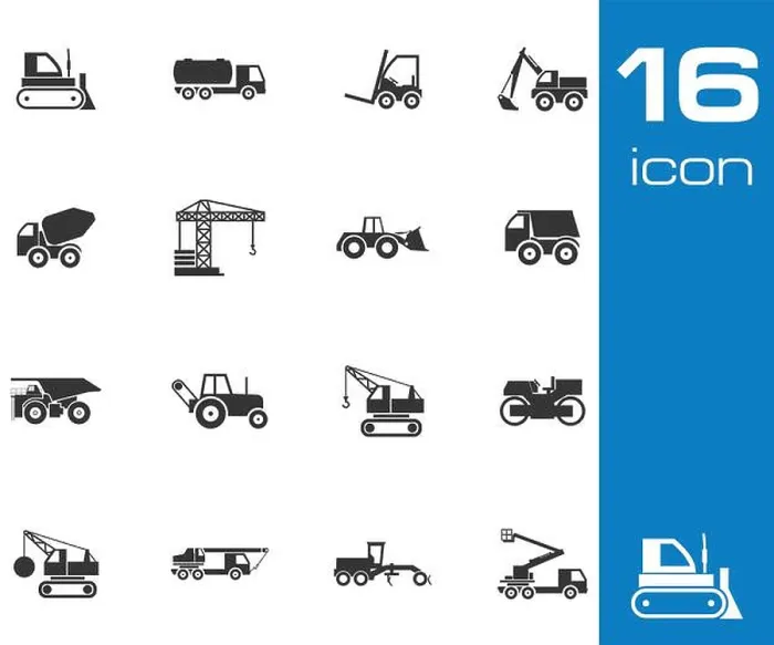 Framed Print : Vector black construction transport icons set