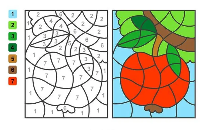 Framed Print : Vector coloring page Color by numbers apple. Puzzle game for children education and activities Framed Print : Vector coloring page Color by numbers apple. Puzzle game for children education and activities