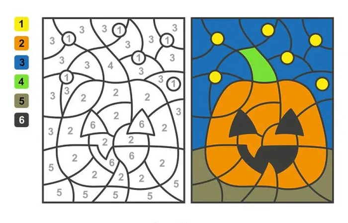 Framed Print : Vector coloring page Color by numbers halloween pumpkin. Puzzle game for children education and activities Framed Print : Vector coloring page Color by numbers halloween pumpkin. Puzzle game for children education and activities
