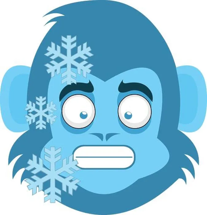 Framed Print : Vector emoticon illustration of the face of a cartoon frozen monkey