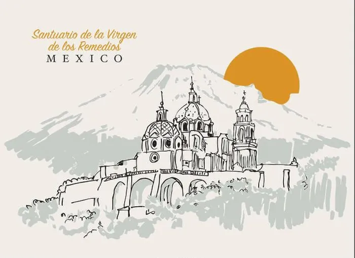 Framed Print : Vector hand drawn sketch illustration of Iglesia de Nuestra Senora de los Remedios Framed Print : Vector hand drawn sketch illustration of Iglesia de Nuestra Senora de los Remedios