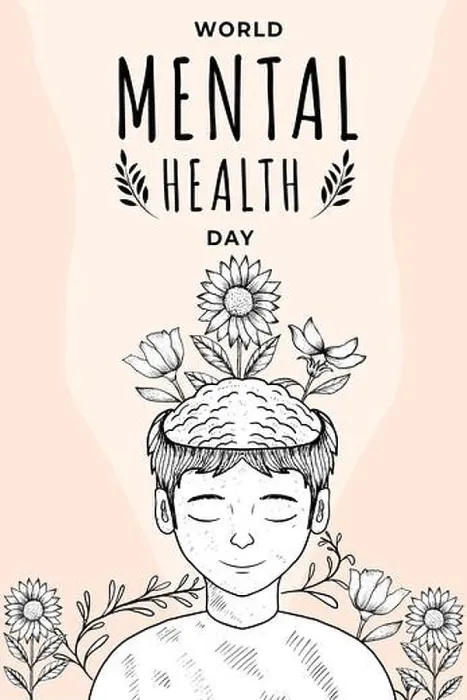 Framed Print : vector hand drawn world mental health day vertical banner Framed Print : vector hand drawn world mental health day vertical banner