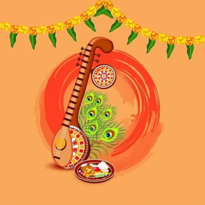Framed Print : Vector illustration of a Background for Goddess Saraswati for Vasant Panchami Puja Framed Print : Vector illustration of a Background for Goddess Saraswati for Vasant Panchami Puja