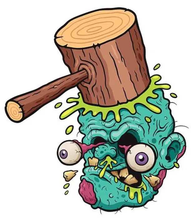 Framed Print : Vector illustration of Cartoon funny hammer banging zombie head Framed Print : Vector illustration of Cartoon funny hammer banging zombie head
