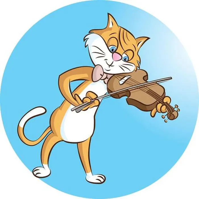 Framed Print : vector illustration of cat playing violin on blue background Framed Print : vector illustration of cat playing violin on blue background