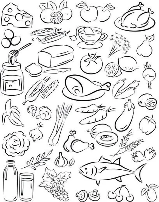 Framed Print : vector illustration of healthy food collection in line art food Framed Print : vector illustration of healthy food collection in line art food
