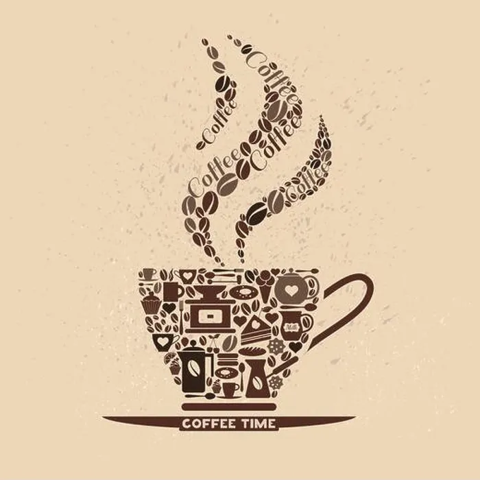 Framed Print : Vector illustration of icon or logo of brown colored coffee cup made of coffee beans