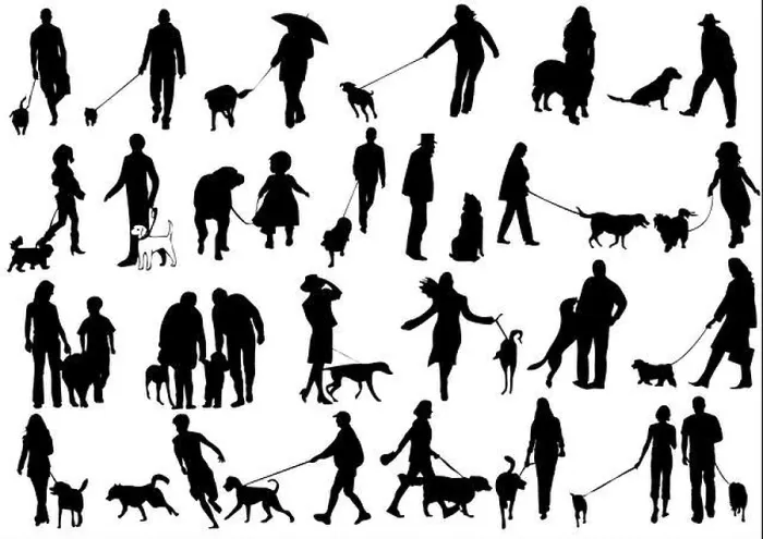 Framed Print : Vector illustration of people with dog Framed Print : Vector illustration of people with dog