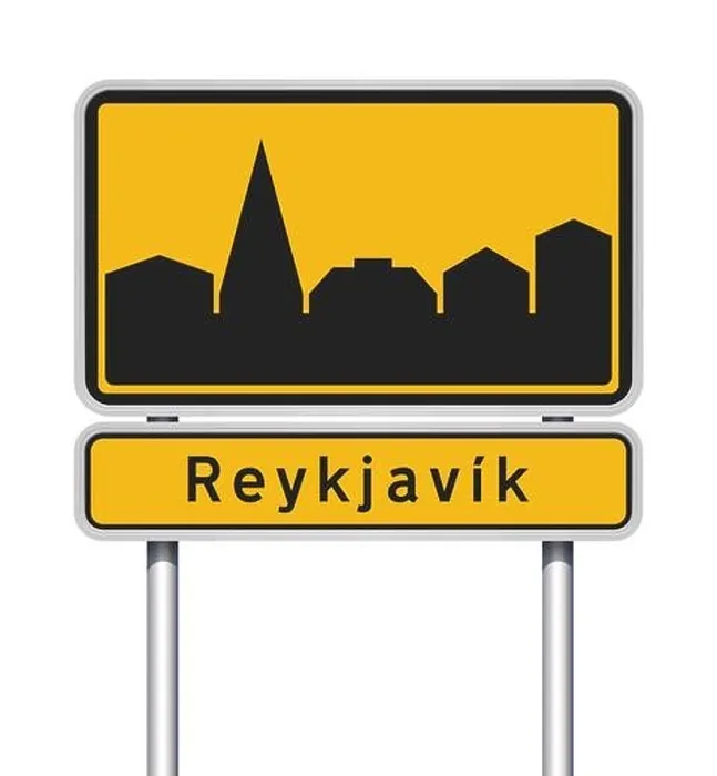 Framed Print : Vector illustration of the Revkiavik (Reykjavik) yellow en black road sign Framed Print : Vector illustration of the Revkiavik (Reykjavik) yellow en black road sign