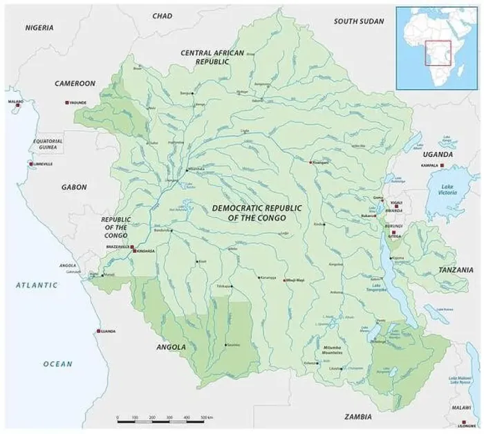Framed Print : vector map of the congo river basin Framed Print : vector map of the congo river basin