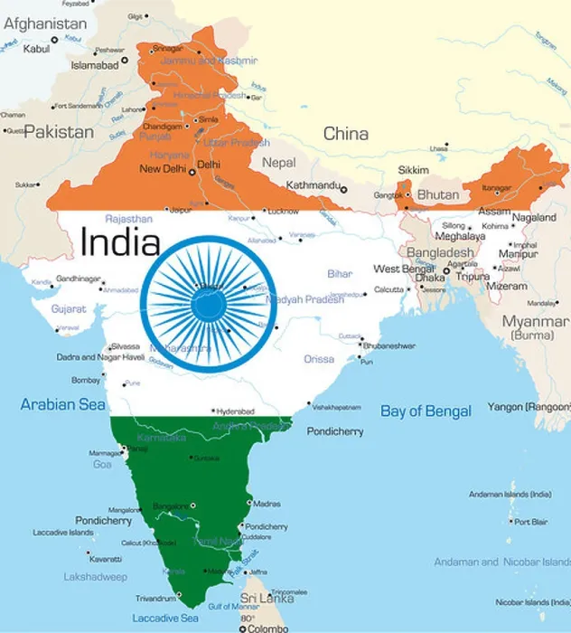 Framed Print : Vector map of India country colored by national flag Framed Print : Vector map of India country colored by national flag
