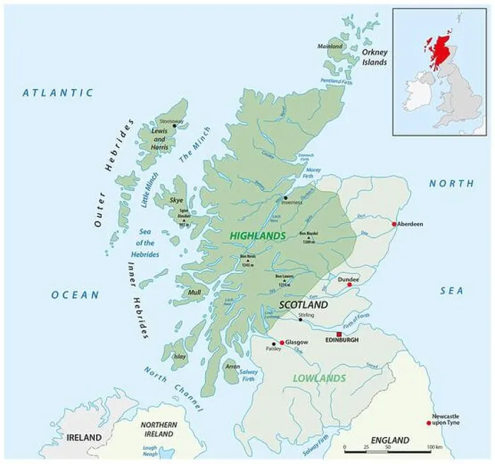 Framed Print : Vector map of the Scottish highlands, United Kingdom Framed Print : Vector map of the Scottish highlands, United Kingdom