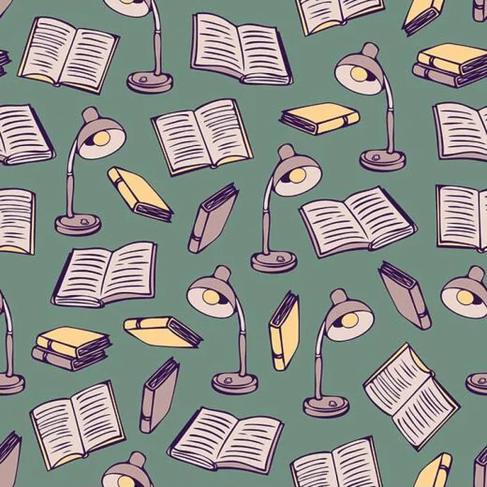 Framed Print : Vector seamless pattern with books and lamps. Hand drawn design Framed Print : Vector seamless pattern with books and lamps. Hand drawn design