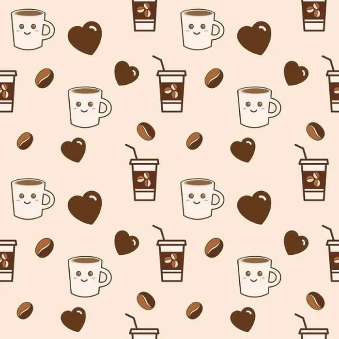Framed Print : Vector seamless pattern of coffee cups and mugs with coffee beans and little hearts on a creme background Framed Print : Vector seamless pattern of coffee cups and mugs with coffee beans and little hearts on a creme background