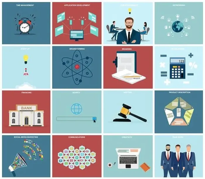 Framed Print : Vector set of a business management, financial services and risk analysis icons for website development Framed Print : Vector set of a business management, financial services and risk analysis icons for website development
