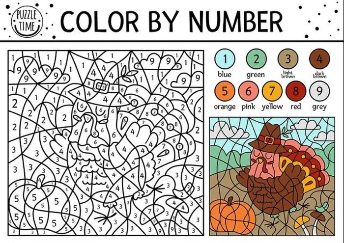 Framed Print : Vector Thanksgiving color by number activity with turkey and pumpkin in the field. Autumn holiday counting game with cute bird. Funny fall or farm col Framed Print : Vector Thanksgiving color by number activity with turkey and pumpkin in the field. Autumn holiday counting game with cute bird. Funny fall or farm col