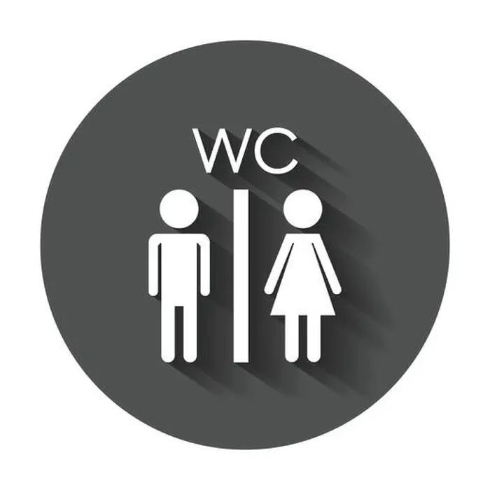 Framed Print : Vector toilet, restroom icon. Modern man and woman flat pictogram. Simple flat symbol with long shadow