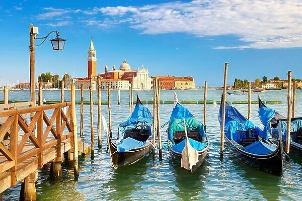 Venice Grand Canal - gondolas moored to molo San Marco, Italy