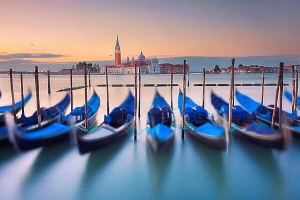 Venice. Image of Gondolas in Venice during twilight blue hour