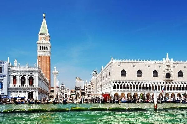 Venice, Italy - August 8, 2014: Piazza San Marco view from boat on Grand Canal